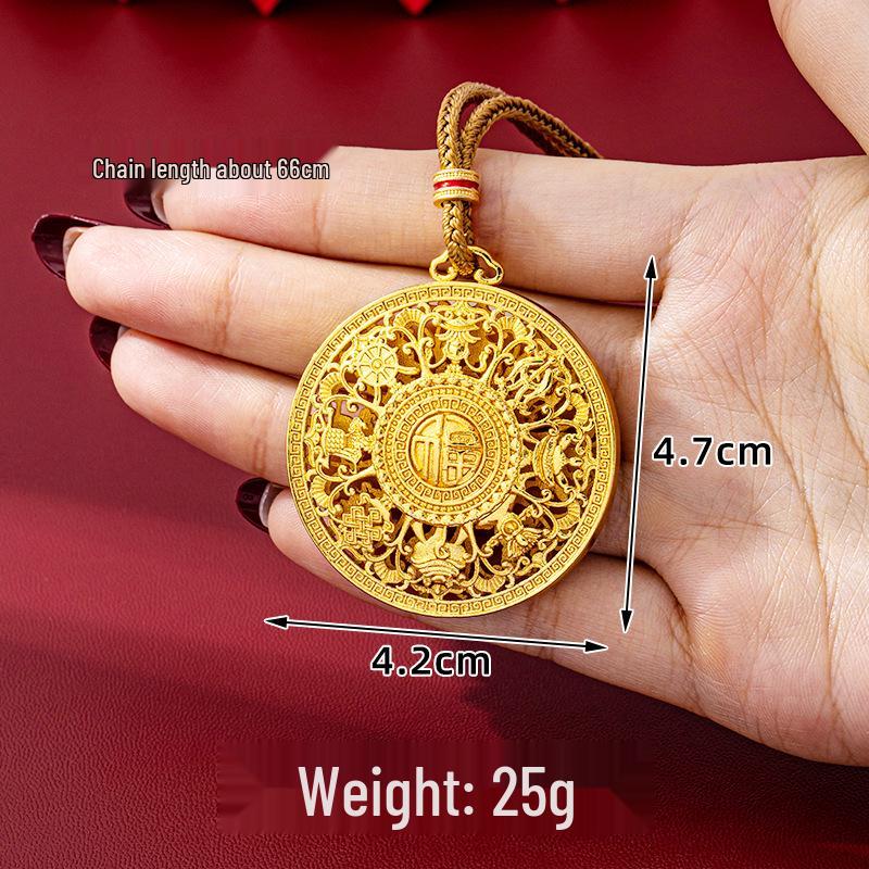 Vietnam Heritage Eight Treasures Compass Necklace – Hollow Fu Character Round Pendant, Long-Lasting Color Jewelry