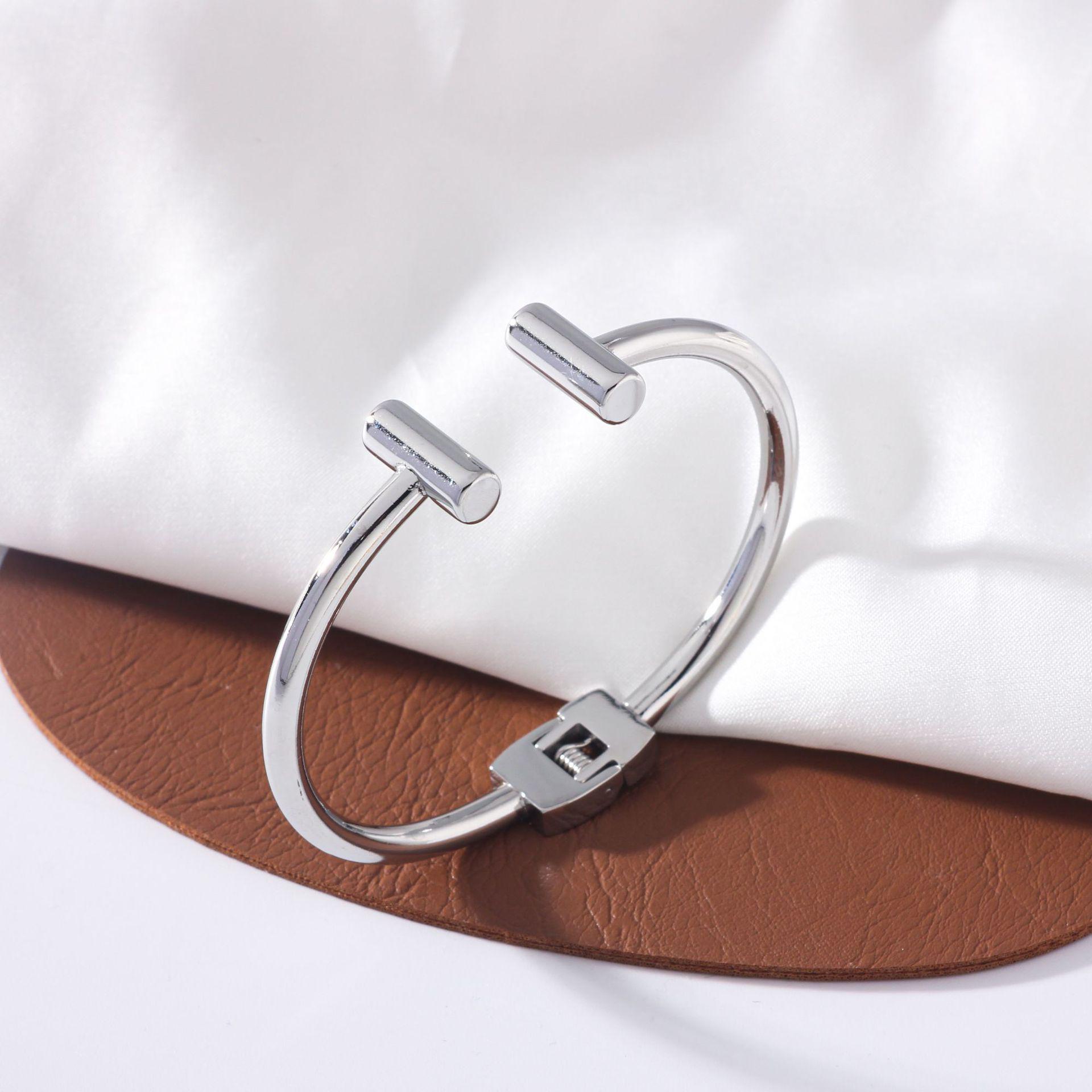 Titanium Steel Double T Open Spring Buckle Bracelet - European & American Style