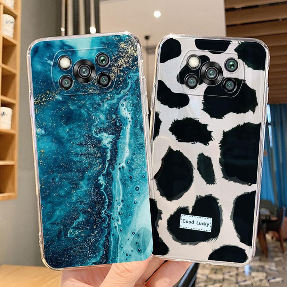 Cow Black Pink Leopard Print For Xiaomi Poco X3 NFC X3Pro X 3 6.67" Phone Case Camera Protection Cover Artistic Blue Marble TPU