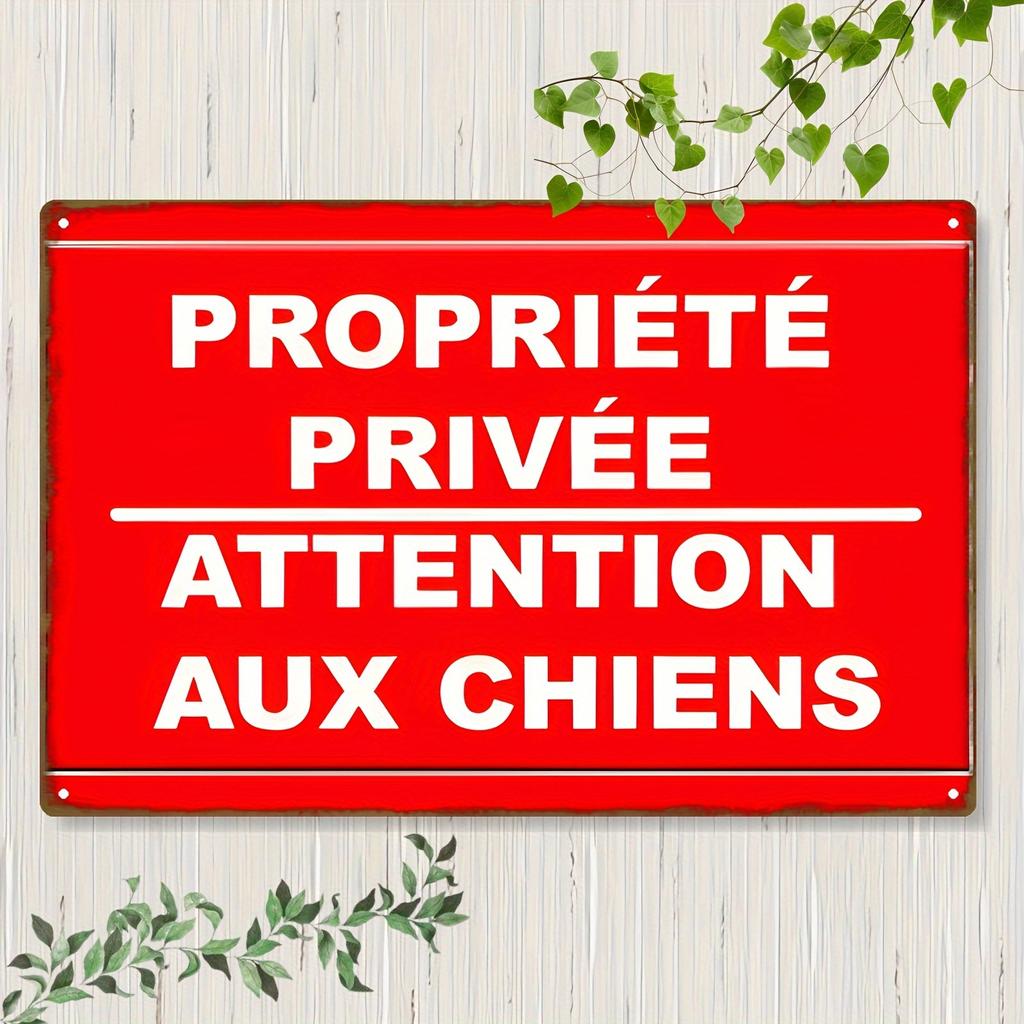 Vintage French Beware of Dog Metal Sign Retro Warning Decoration with RedWhite Design HeavyDuty Outdoor Safety Decorat