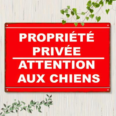 Vintage French Beware of Dog Metal Sign Retro Warning Decoration with RedWhite Design HeavyDuty Outdoor Safety Decoratio
