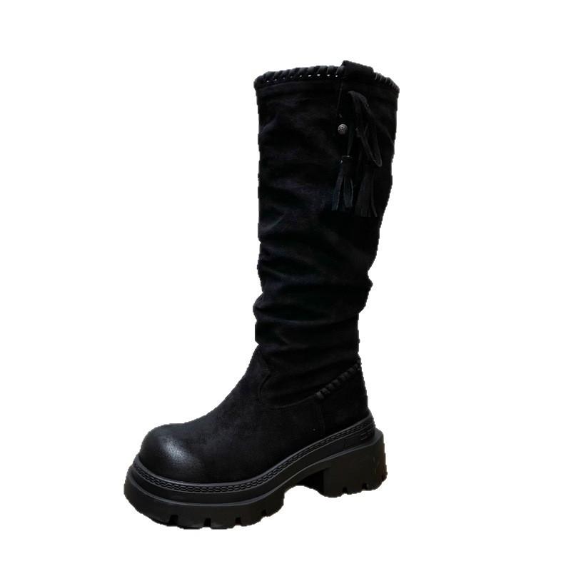 Suding Home! Fashion Versatile Platform Knight Boots Women's Autumn 2025 New Retro Skinny Long Pile Boots