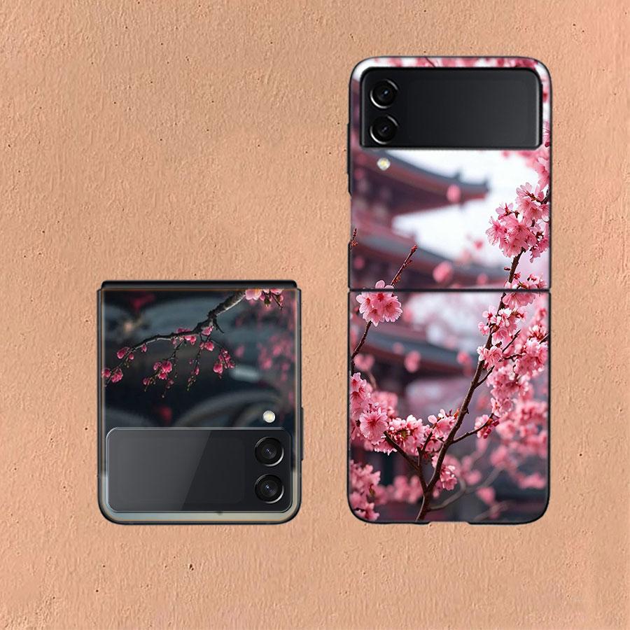 Snowy Peach Blossom Tree in Front of the House Phone Case For Samsung Z Flip 6 7 5G Galaxy Z Flip 5 4 3 5G Cases Shockproof Hard