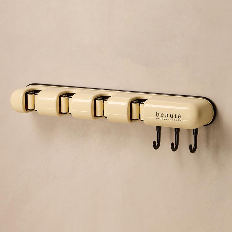 Minimalist Multifunctional Mop Rack With Clamping System For Home Organization Black