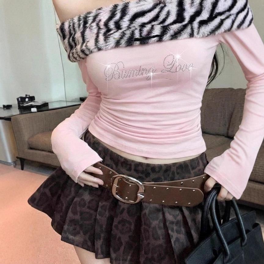 American Leopard Print Coffee Pleated Skirt: Spicy Girl Casual, Y2K Style for Autumn 2025
