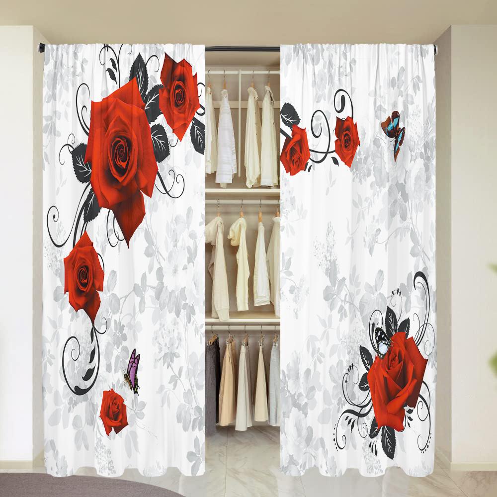 2 Pieces, 3D Space Retro Abstract Rose Curtains -30% Blackout - Suitable for Living Room, Bedroom, Valentine's Day Home Decorati