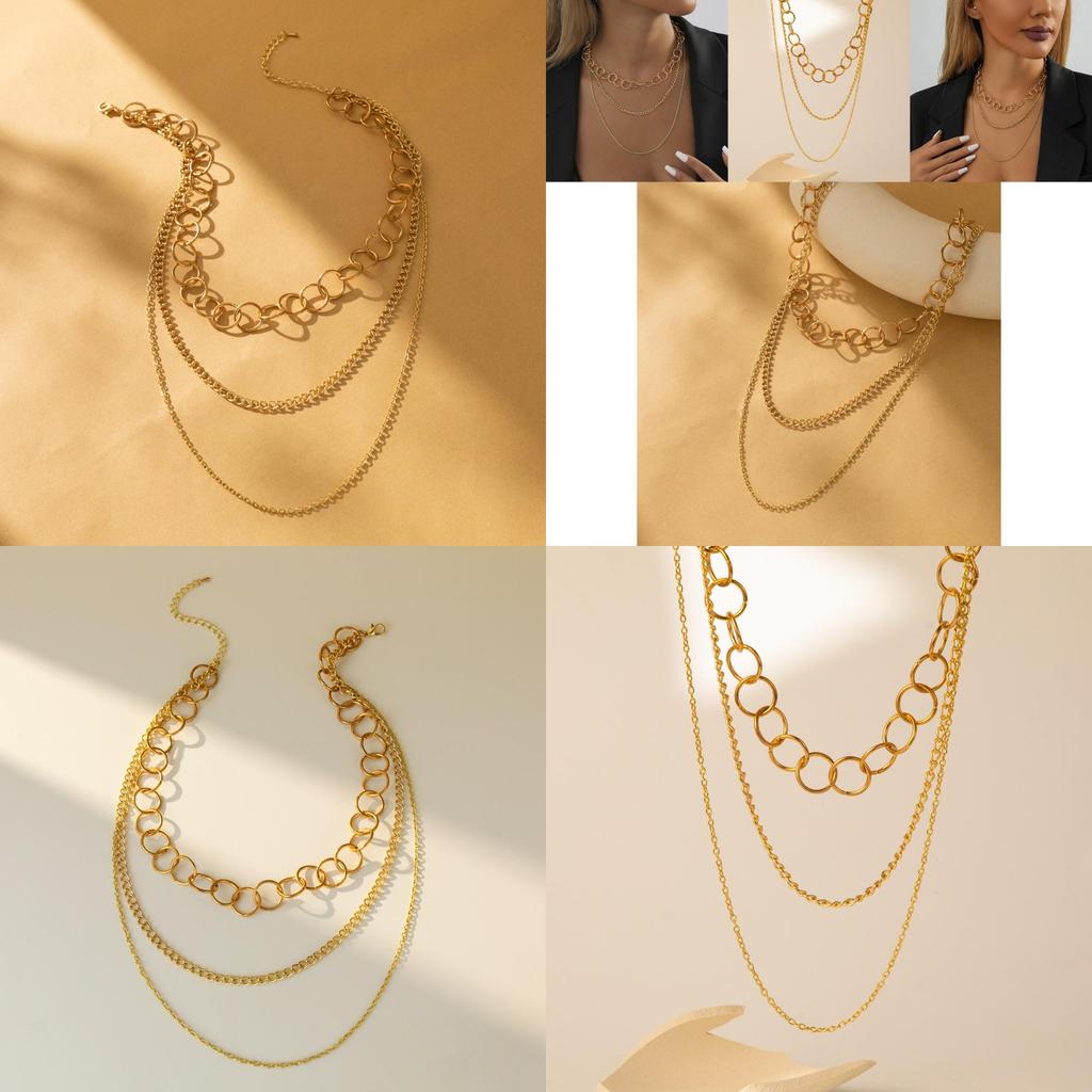 Elegancki Vintage Trójwarstwowy Naszyjnik Dla Kobiet Oszałamiający Geometryczny Wzór W Kolorze Złota