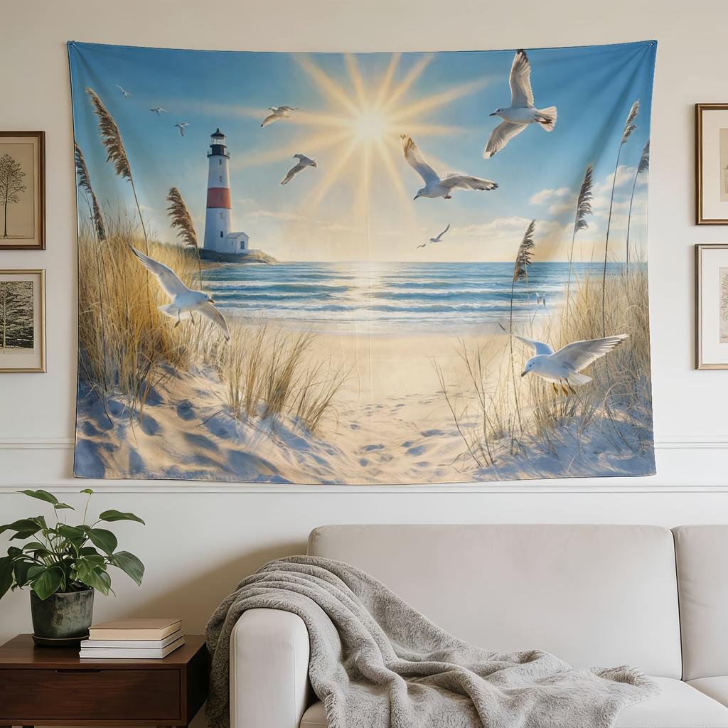 A Stylish Tapestry, Seaside Lighthouse Sunset,perfect for Sprucing up Wall Decor in Homes, Dorms and Bedrooms.