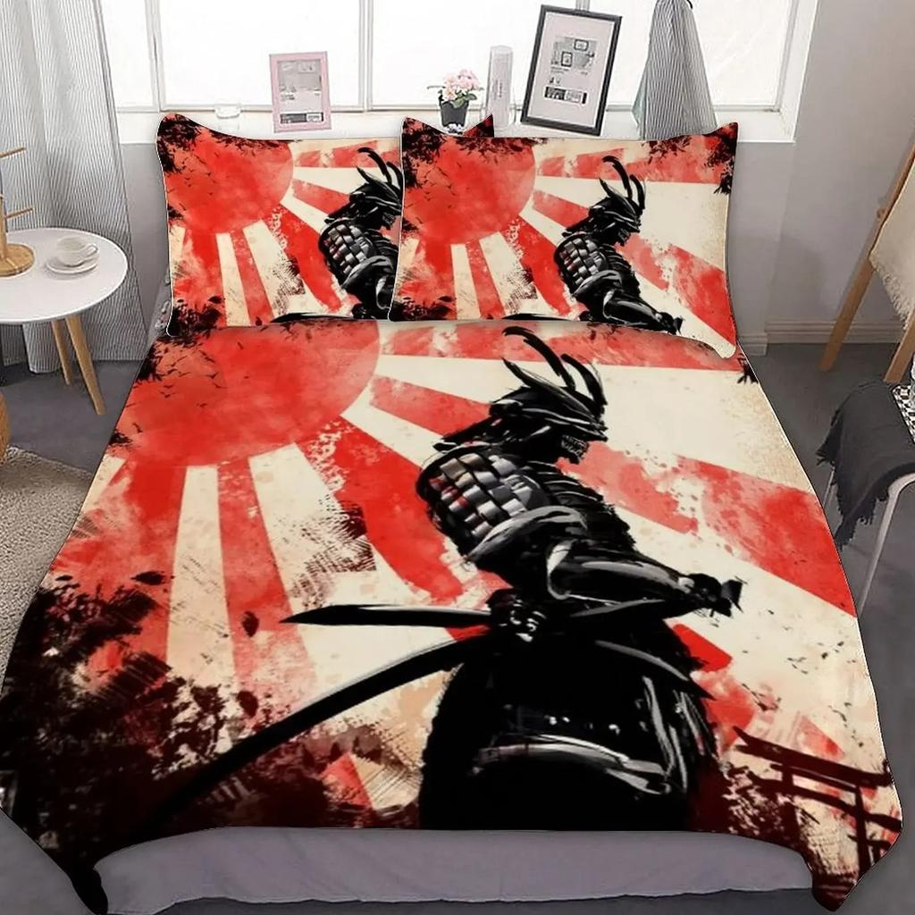 Tokyo Samurai King Queen Duvet Cover Japanese Style Bedding Set Asian Japanese Bushido Culture 3D Polyester Quilt Cover