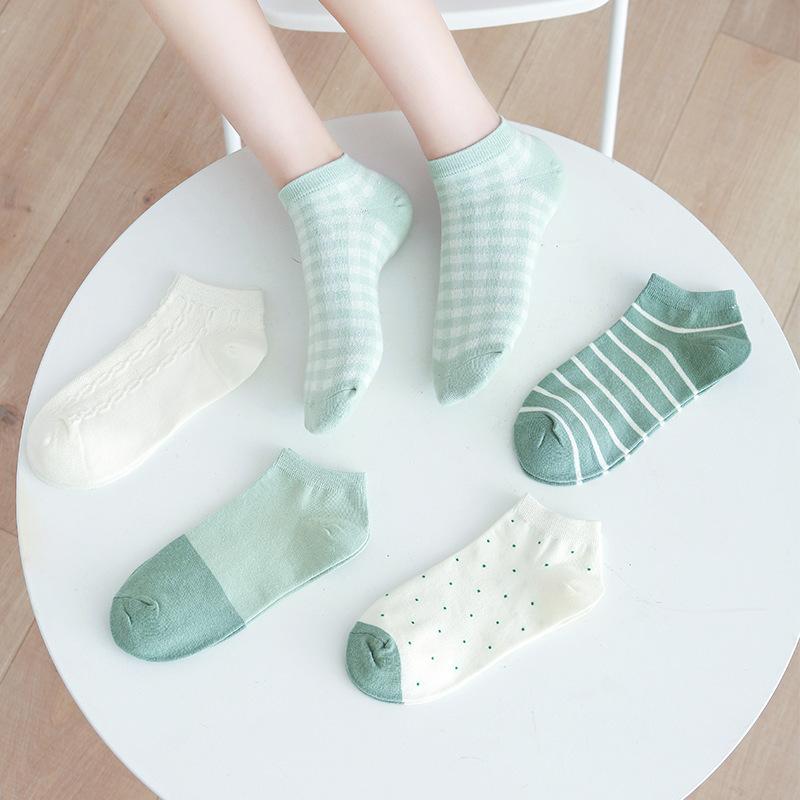 Spring Socks for Women Short Socks Low Waist Shallow Mouth Women's Socks Breathable and Sweat Absorbing Striped Collegiate Style Women's Boat Socks