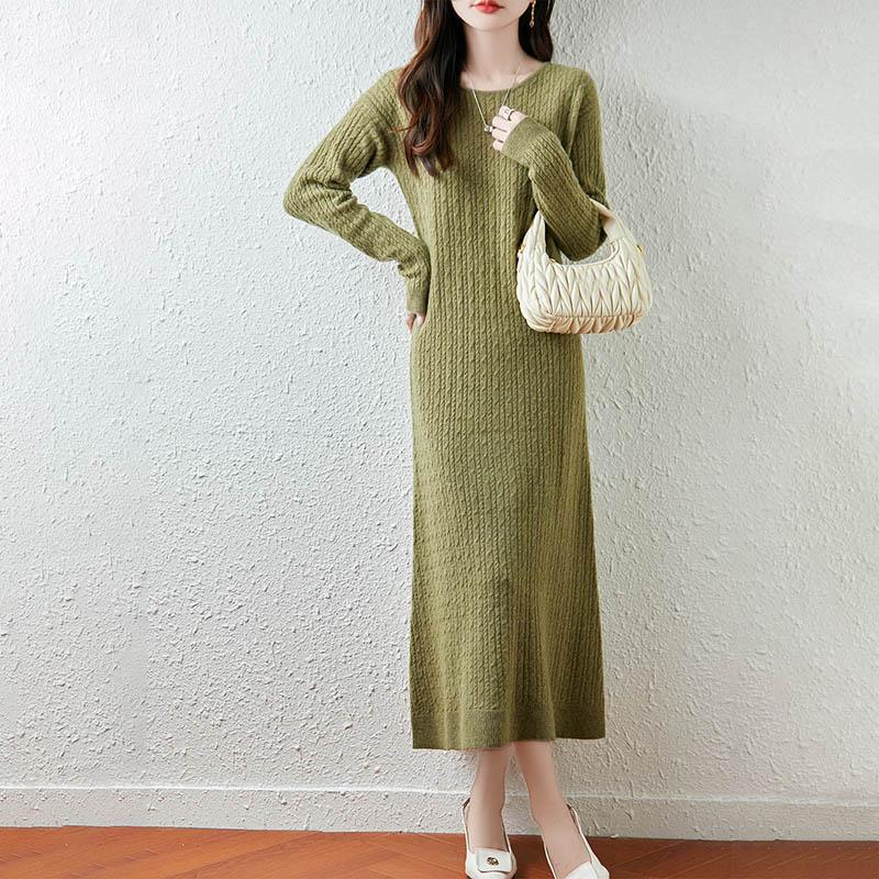Women Sweater Dress 100% Wool MODERN NEW SAGA O-neck Knit Long Pullover Winter Jumpers Wool Long Dress Female