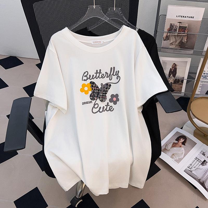 

Women s Plus Size Loose Mid-Length Short-Sleeve Round Neck T-Shirt (Sizes 200/300/350 jin) 4XL белый