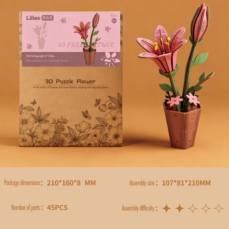 3D Flower Wooden Puzzles DIY Wooden Flowers Model Kit Building Set Crafts for Adults To Build Botanical Collection Creative Gift