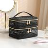 Fashion Black Mesh Cosmetic Bag Double-layers Large-Capacity Makeup Case Portable Zipper Organizer Storage Pouch