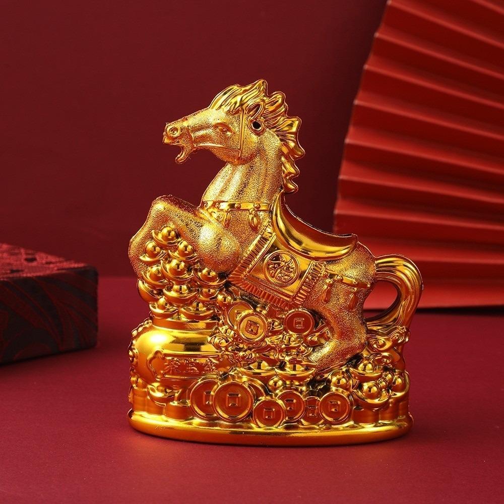 Gold Zodiac Horse Piggy Bank Creative Feng Shui Wealth Symbol Lucky Money Ingots Statues  Home