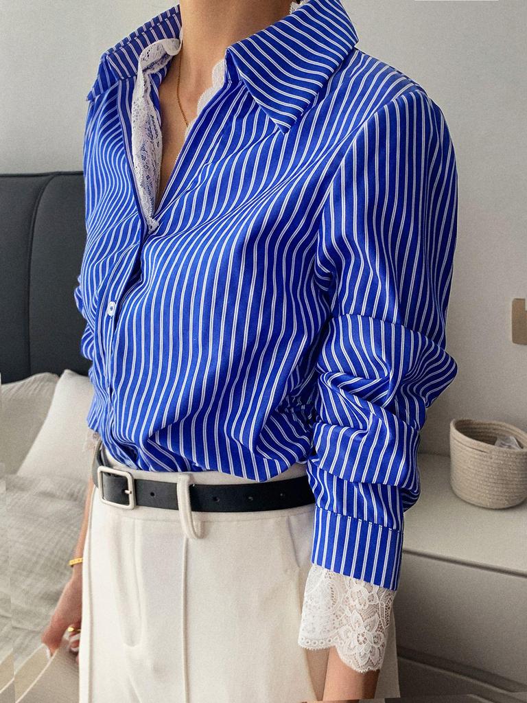Elegant Patchwork Lace Shirt for Women - Autumn/Winter 2025 Collection