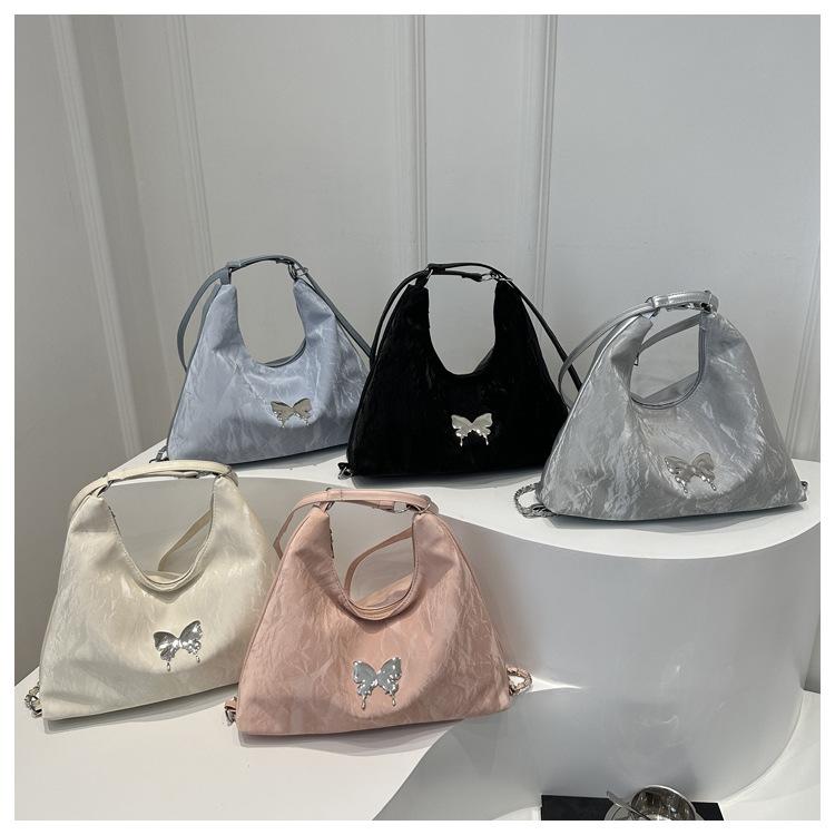 Women's Faux Leather Bucket Bag, Double Strap Butterfly Texture Shoulder Crossbody Purse, Soft Handbag with Phone Pocket