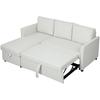 Corner Sofa Bed Linen Effect with Hidden Storage Compartment, 192x148x86 Cm, Cream White