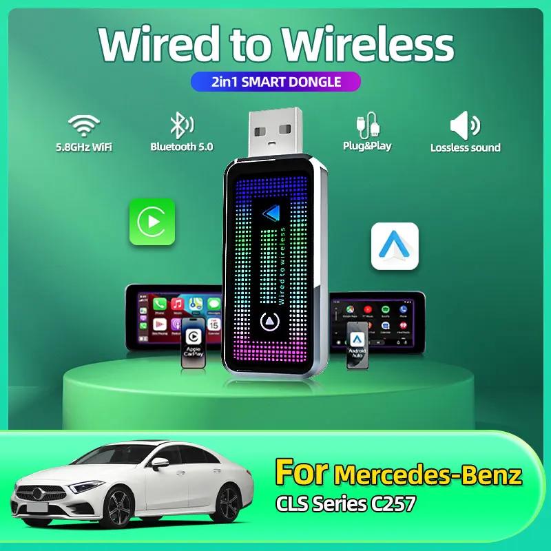 Fashion 2in1 Wired To Wireless CarPlay Android Auto Adapter OEM Car Stereo With USB and Lights For Mercedes-Benz CLS Series C257