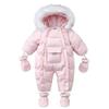 0-24M Newborn Baby Girl Clothes Winter Cotton Baby Romper With Gloves Children's Jumpsuit Hooded Plus Velvet Infant Clothing Set