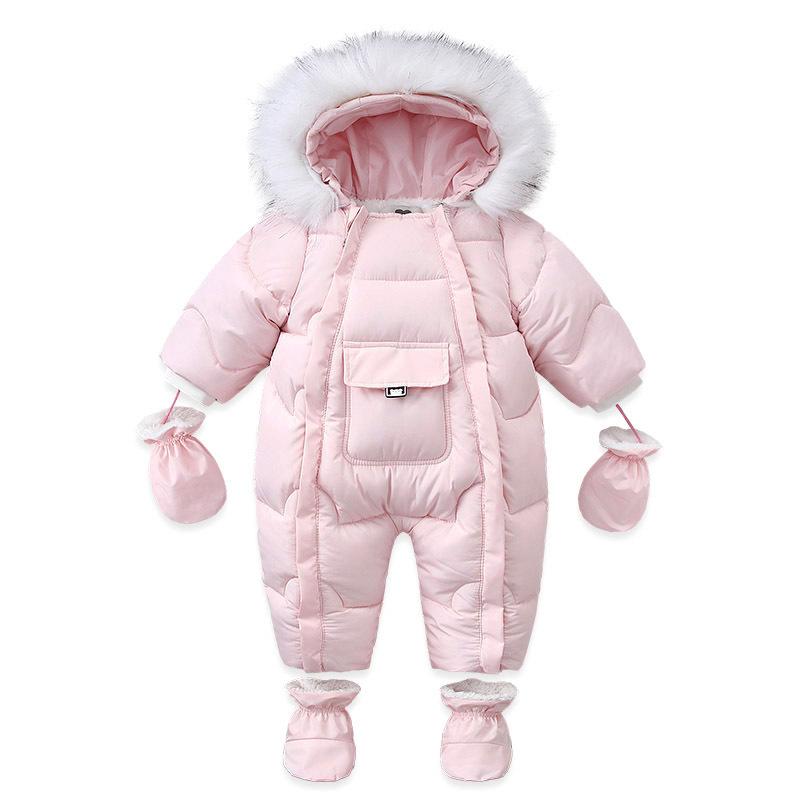 0-24M Newborn Baby Girl Clothes Winter Cotton Baby Romper With Gloves Children's Jumpsuit Hooded Plus Velvet Infant Clothing Set