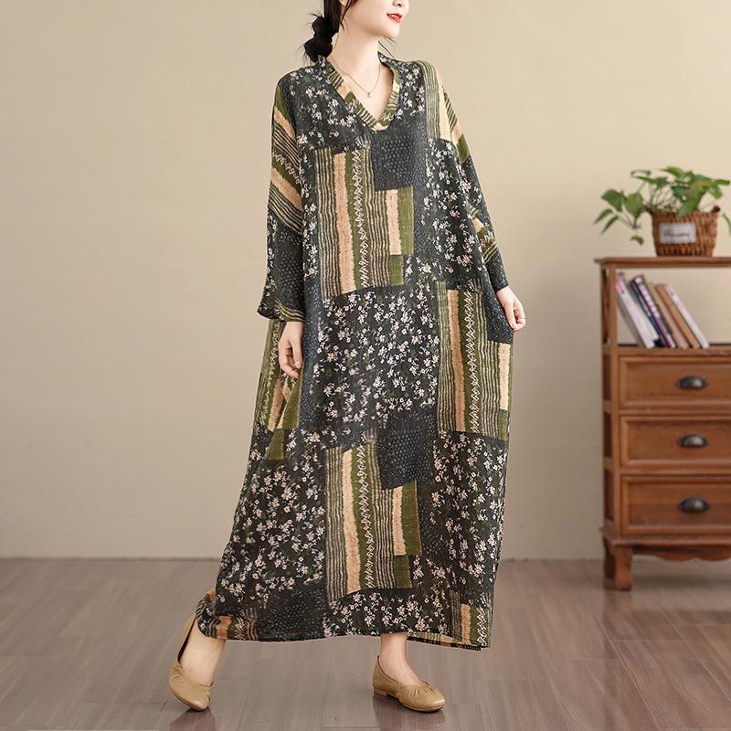 DIMANAF New 2026 Women Long Dress Plus Size Spring Summer Loose Basic Vintage Oversize Long Sleeve Maxi Floral