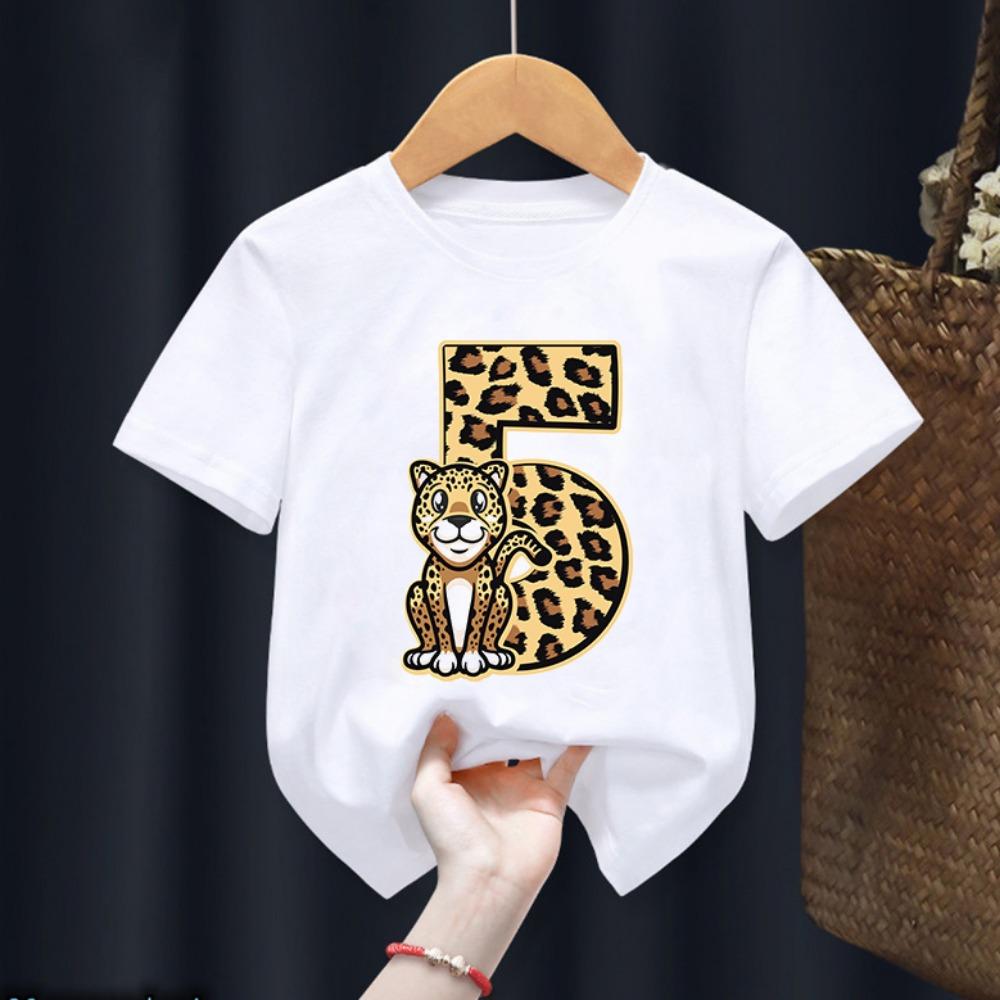 T-Shirt For Boys Funny Animal Leopard 1-10th Birthday Number Print Kids Clothes T Shirt Summer Boys Birthday Clothes Baby Tshirt