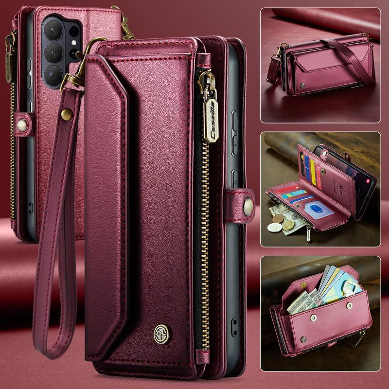 Leather Crossbody Phone Case - Compatible with Samsung S22, S23, S24, S26 Ultra, S10, S20 - Features Shoulder Strap and Card Slot