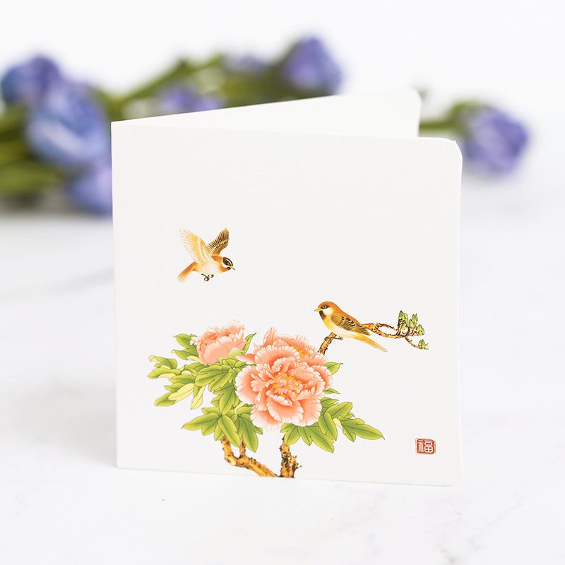 10pcs Chinese Style Flower and Bird Greeting Card Christmas Baking Fresh Flower Shop Birthday Gift Thank You and Wishing Card