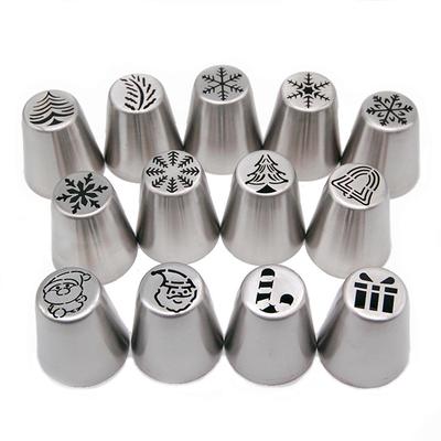 13Pcs Piping Tips Stainless Steel Seamless Icing Nozzles Christmas Pattern for Cake 13pcs