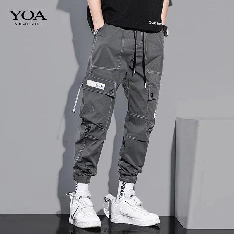 Autumn Men's Trendy American High Street Overalls with Bright Line Letter Print