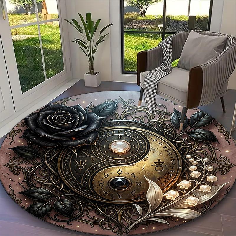 1pc Vibrant Twin Rose Petal Printed Chair Rug for Home Office Use, Living Room Kitchen Game Room Round Carpet