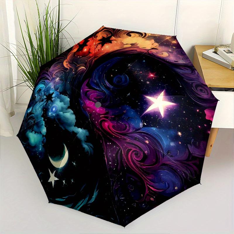 1pc Celestial Dance in Vibrant Swirls and Stars Fully Automatic Folding Portable Umbrella, 8 Iron Frames, Three-Fold Design, Suitable for All Sea
