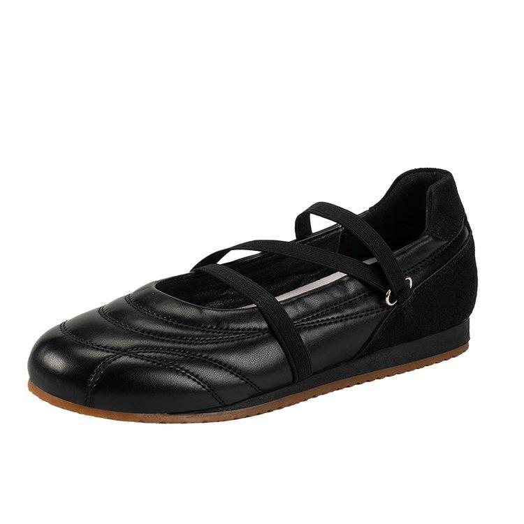 Spring and summer 2025 new silver one-word strap Mary Jane shoes women's round head light mouth soft sole small leather shoes flat sole single