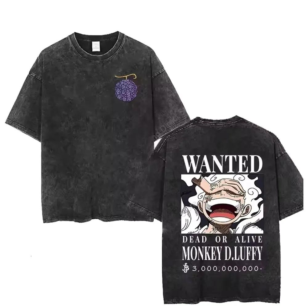 One Piece anime Summer New washed unisex Tshirt Fifth gear Luffy trend pattern Harajuku Loose shortsleeved YK shirt