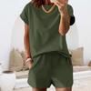 Completo Estivo da Donna a Maniche Corte con Tasche, Girocollo, Vestibilità Rilassata, Due Pezzi per l'Uso Quotidiano