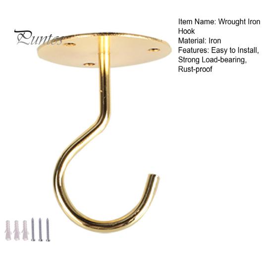 1 Set Convenient Anti Rust 3 Colors Wall Mount Hook Flower Basket Ceiling Wrought Iron Hook for Household