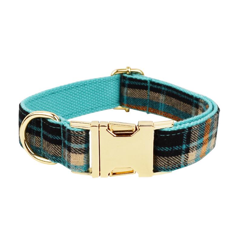 Green Velvet Plaid Retro Pet Collar, Leash & Harness with Bow Set