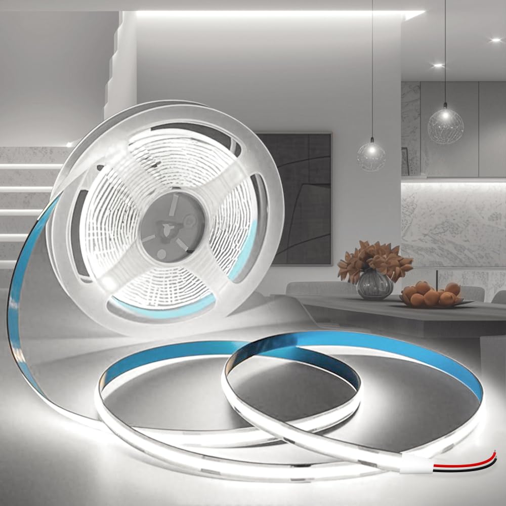 

SPAHER LED Strip Light, High Brightness, 8mm Wide, Double-Sided Tape, Cuttable, for Ambient Lighting, DIY Decor, No Plug, 24V (Daylight White, 10