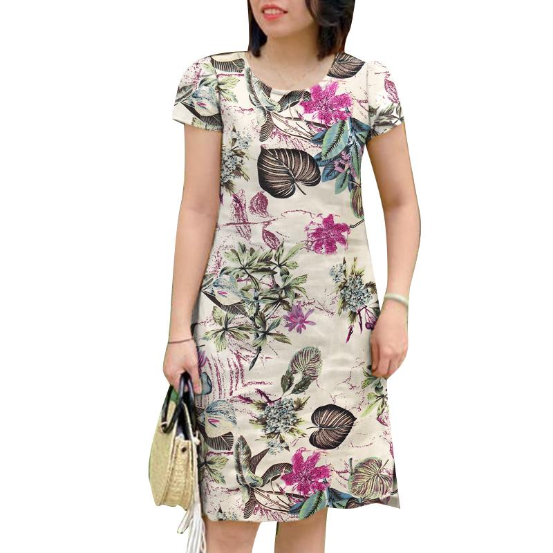 Summer Sundress Women Vintage Short Sleeve Floral Dress Robe Elegant Holiday Dress Casual O-Neck Beach Vestidos