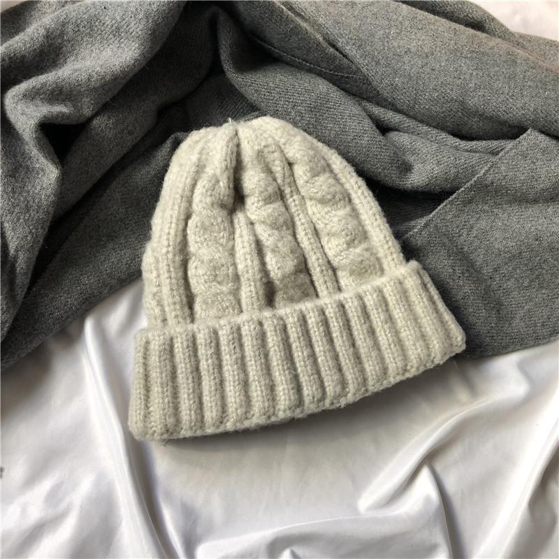 Korean Version Ins Simple Solid Color Twisted Wool Hat Autumn and Winter Warm Hat for Women Knitted Hat Trendy Versatile Men