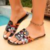 Women's Color Block Chunky Heel Slide Sandals, Square Toe Patent Leather Comfort One-Strap Sandals for Women