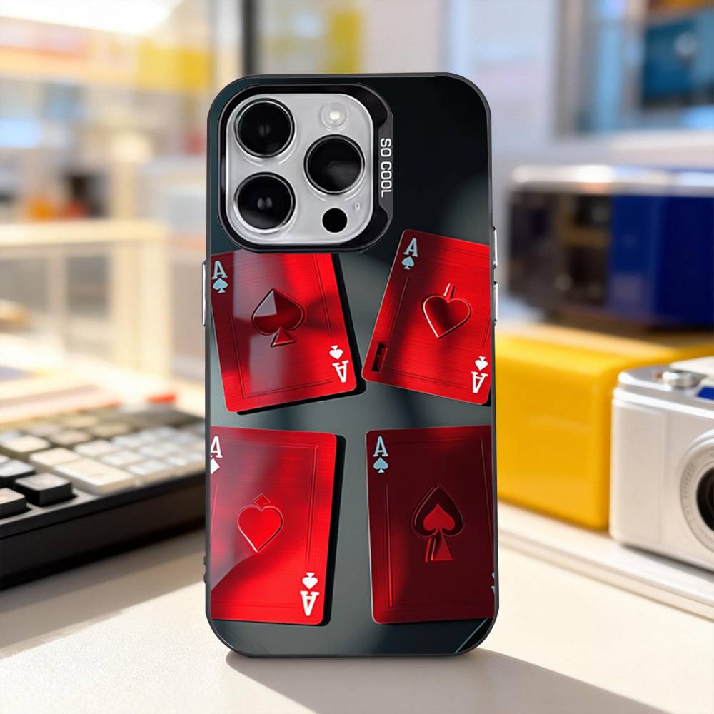 Poker Ace of Spades für iPhone 17, 16, 15, 14, 13, 12, 11, Pro, Max, Plus, E, Air, Mini – stoßfeste, schwarze, matte Hartschalen-Handyhülle
