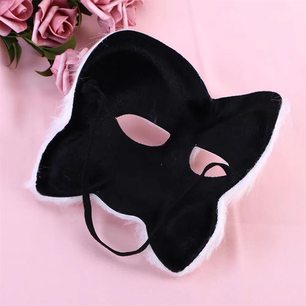 Fox Face Mask Shape Half Face Eye Mask Sexy Imitation Cat Fur Animal Mask Christmas Carnival Party Role-playing Costume Props
