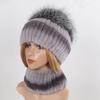 Hot Sale Women Winter Real Rex Rabbit Fur Hat Scarf Sets Natural Warm Genuine Silver Fox Fur Rex Rabbit Fur Cap Scarves 2 Pieces