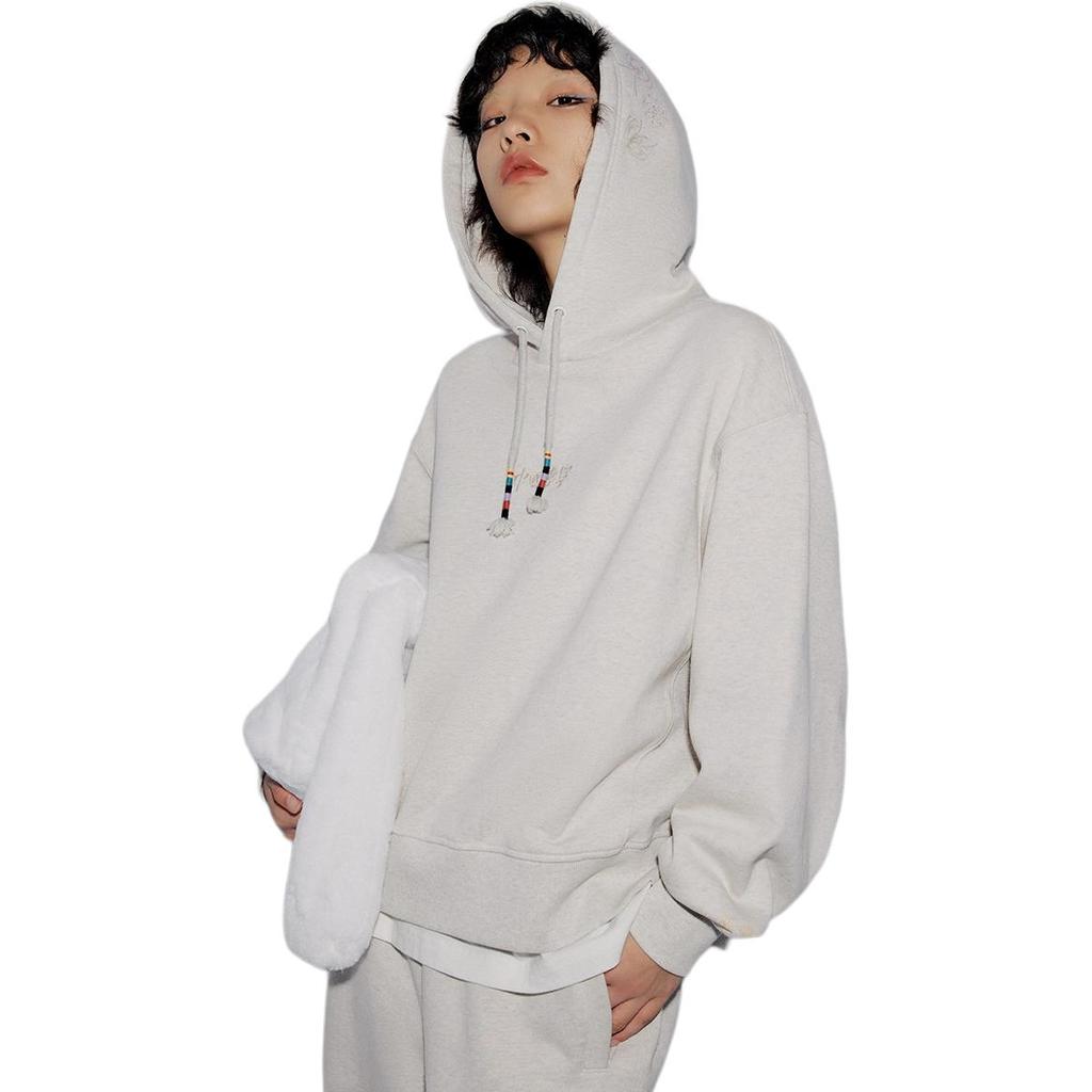 Felpa Pullover con Cappuccio Tinta Unita Li Ning Donna felpa Fiore-Grigio AWDT264-4