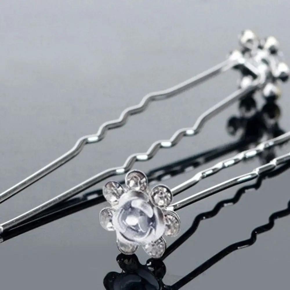 5Pcs Fashion Metal Pearl Flower Hairpin Stick Headwear U-shaped Rhinestone Hair Clip Headdress Bridal Hairpin Wedding