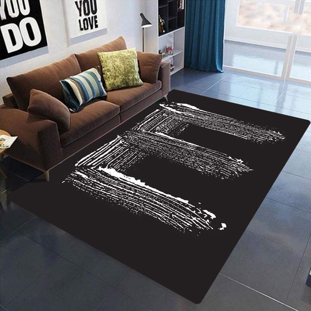 Artistic Letter Carpet Various Styles With Handwritten Brush Stroke Black White Designs NonSlip Rug For Living Room Decor