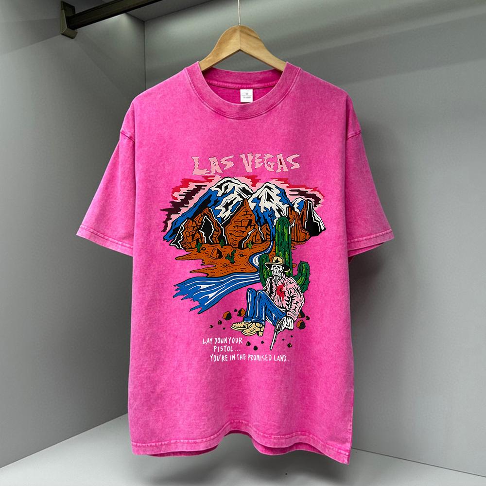 Las Vegas Graffiti-Art Mountain Print Men Clothes Summer T-Shirts High Quality Streetwear Loose Tops Breathable Tee