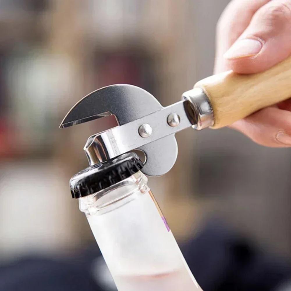 Pointed Head Wooden Handle Can Opener 2 In 1 Lid Remover Wine Accessories Bottle Opener  Jars